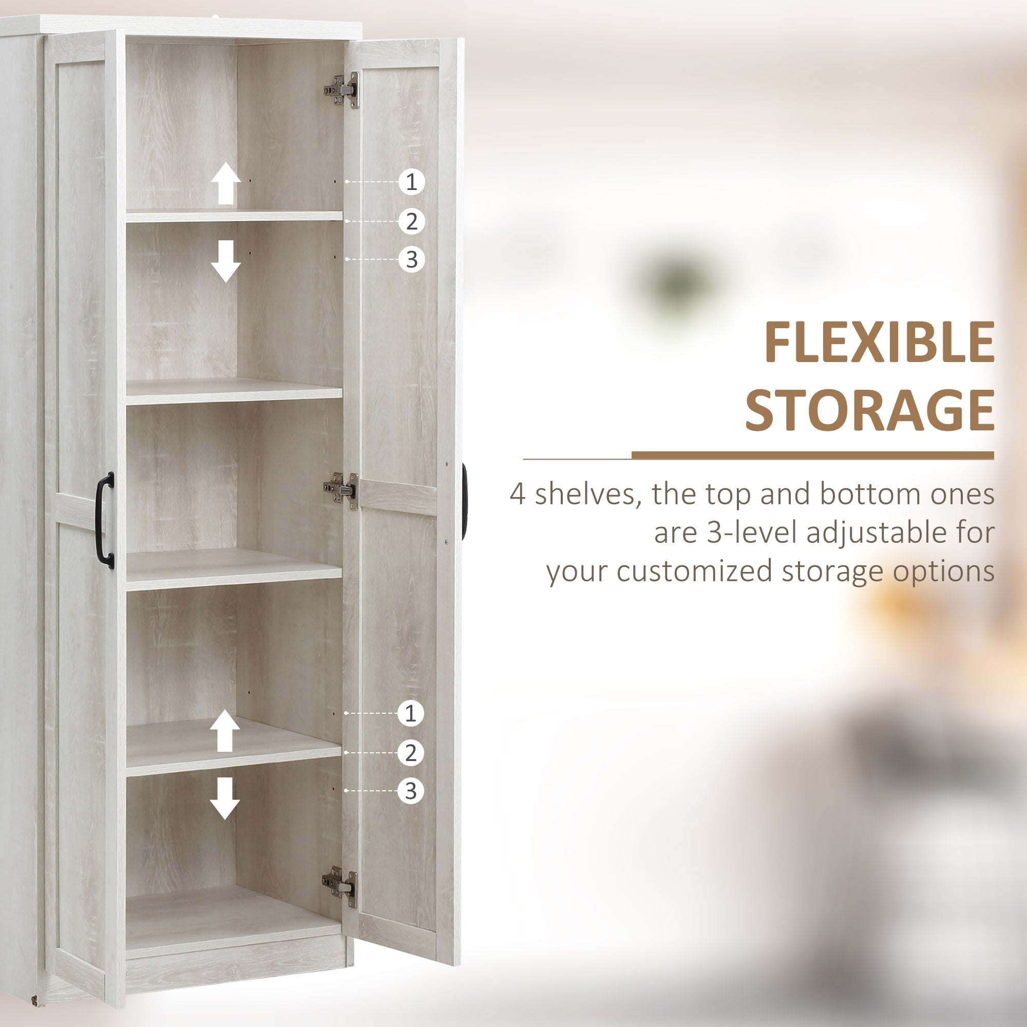 HOMCOM 63 Garde-manger de cuisine 2 portes, meuble de rangement indépendant avec étagères à 5 niveaux et 2 étagères réglables pour salle à manger
