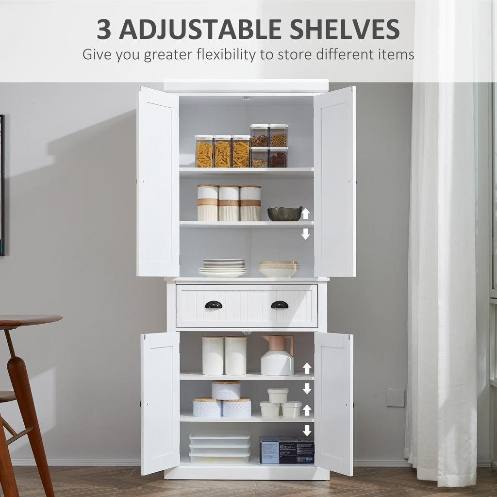 HOMCOM 72 Armoire de cuisine indépendante traditionnelle avec portes et 3 étagères réglables, blanc