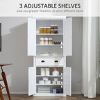 HOMCOM 72 Armoire de cuisine indépendante traditionnelle avec portes et 3 étagères réglables, blanc