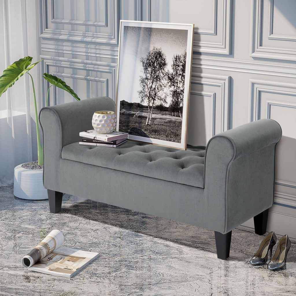 Banc ottoman de rangement capitonné HOMCOM, banc de lit rembourré avec accoudoirs roulés pour chambre, salon ou couloir