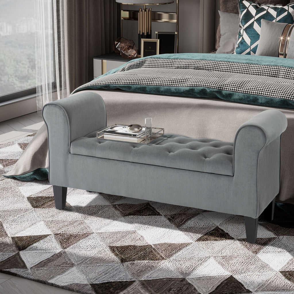 Banc ottoman de rangement capitonné HOMCOM, banc de lit rembourré avec accoudoirs roulés pour chambre, salon ou couloir