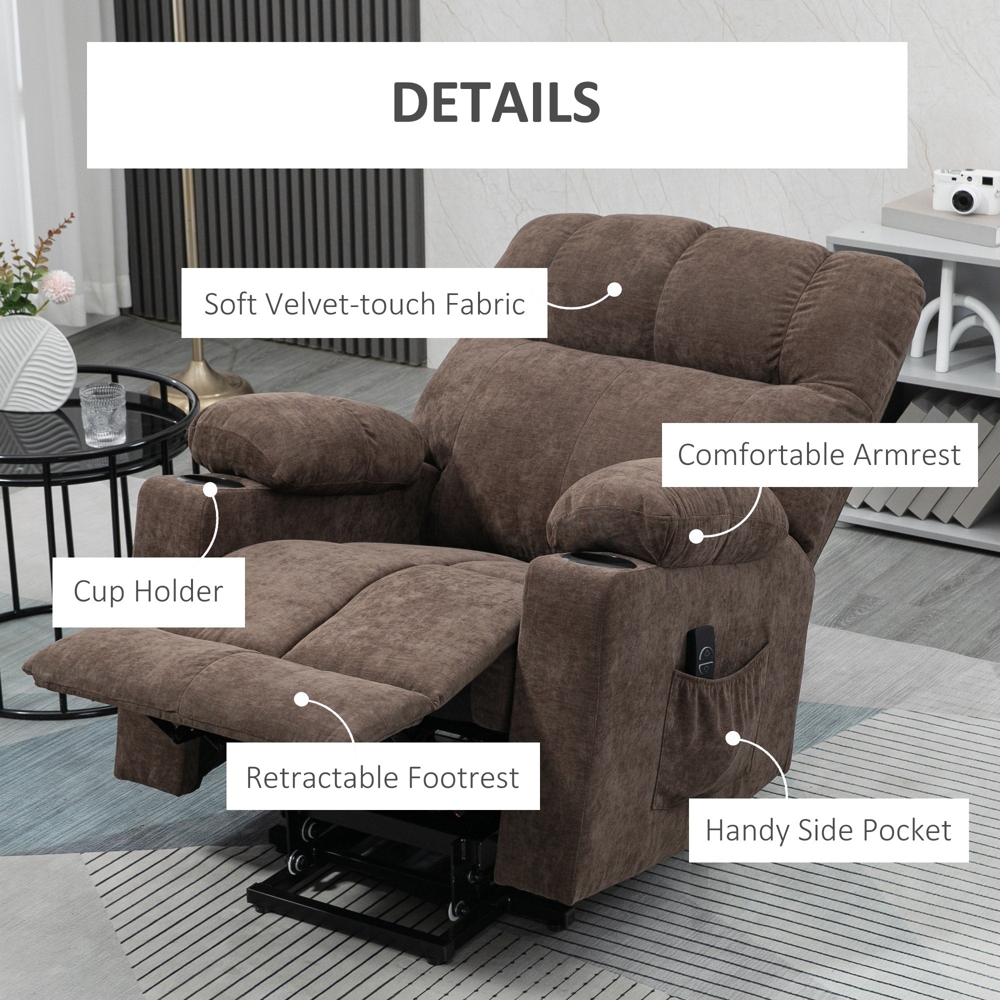 Fauteuil releveur électrique HOMCOM pour personnes âgées, fauteuil inclinable de salon surdimensionné avec télécommande