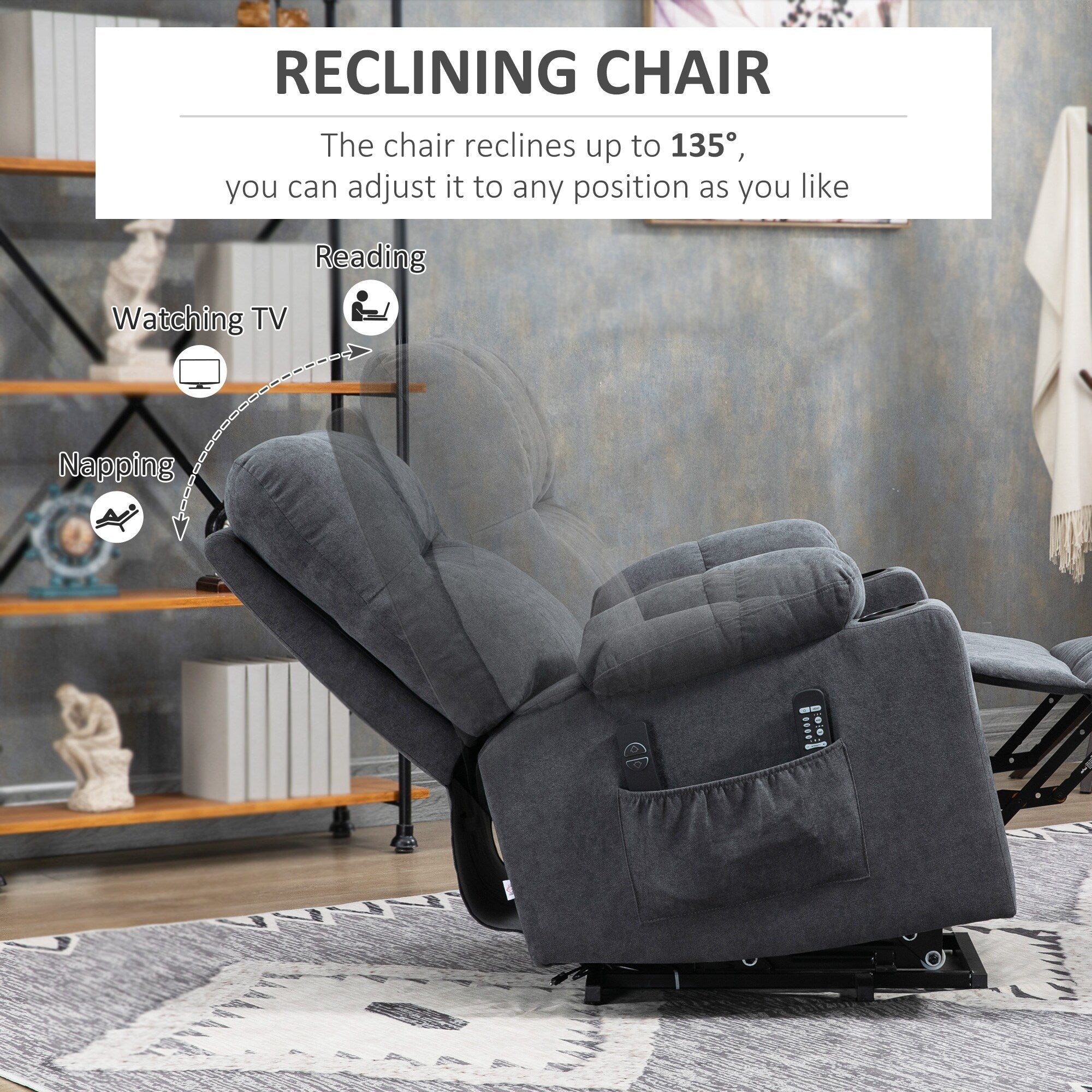 Fauteuil releveur électrique HOMCOM pour personnes âgées, fauteuil inclinable de salon surdimensionné avec télécommande