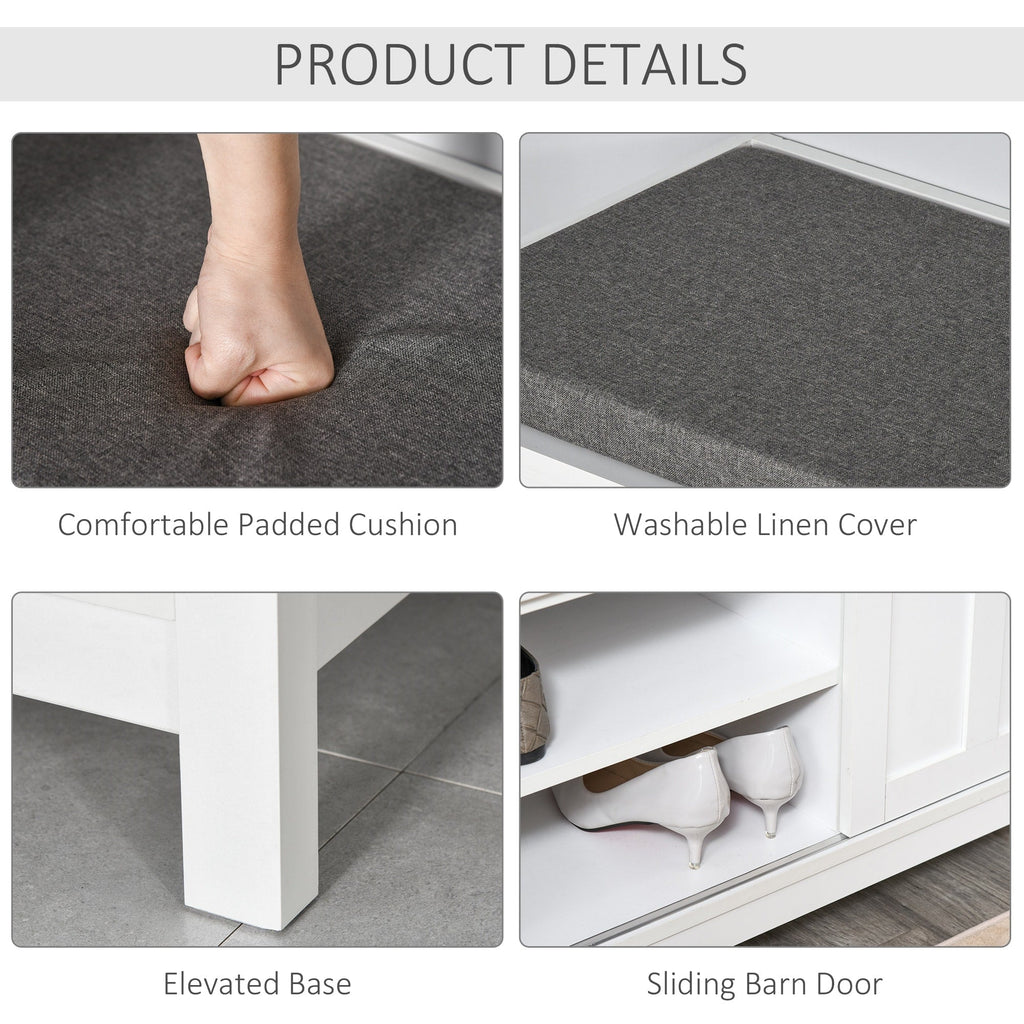 Banc à chaussures d'entrée HOMCOM avec rangement ottoman et étagères réglables, 6 compartiments et assise rembourrée, blanc/gris