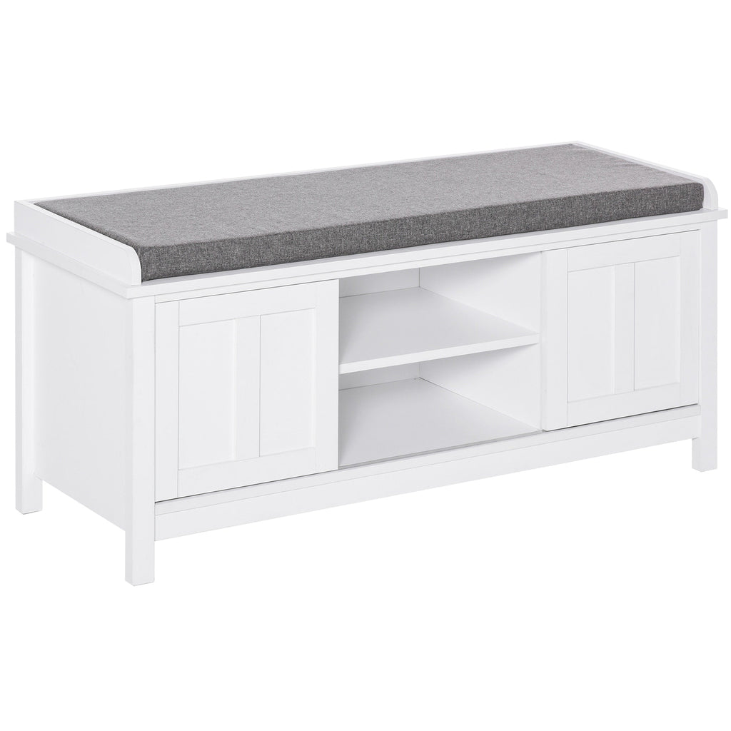 Banc à chaussures d'entrée HOMCOM avec rangement ottoman et étagères réglables, 6 compartiments et assise rembourrée, blanc/gris