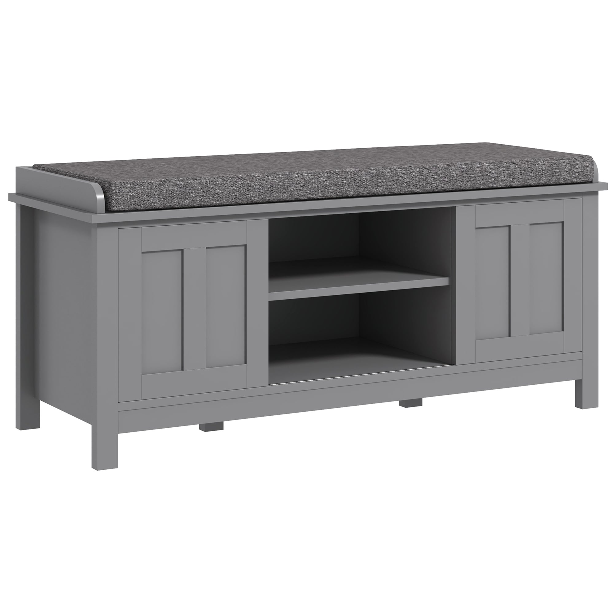 Banc à chaussures d'entrée HOMCOM avec rangement ottoman et étagères réglables, 6 compartiments et assise rembourrée, blanc/gris