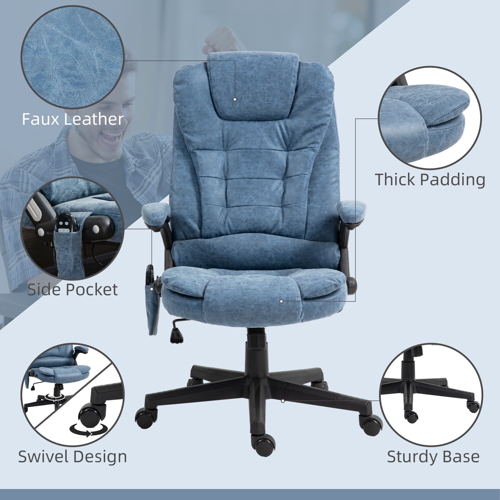 Fauteuil de bureau massant et vibrant HOMCOM à dossier haut avec 6 points de vibration, beige
