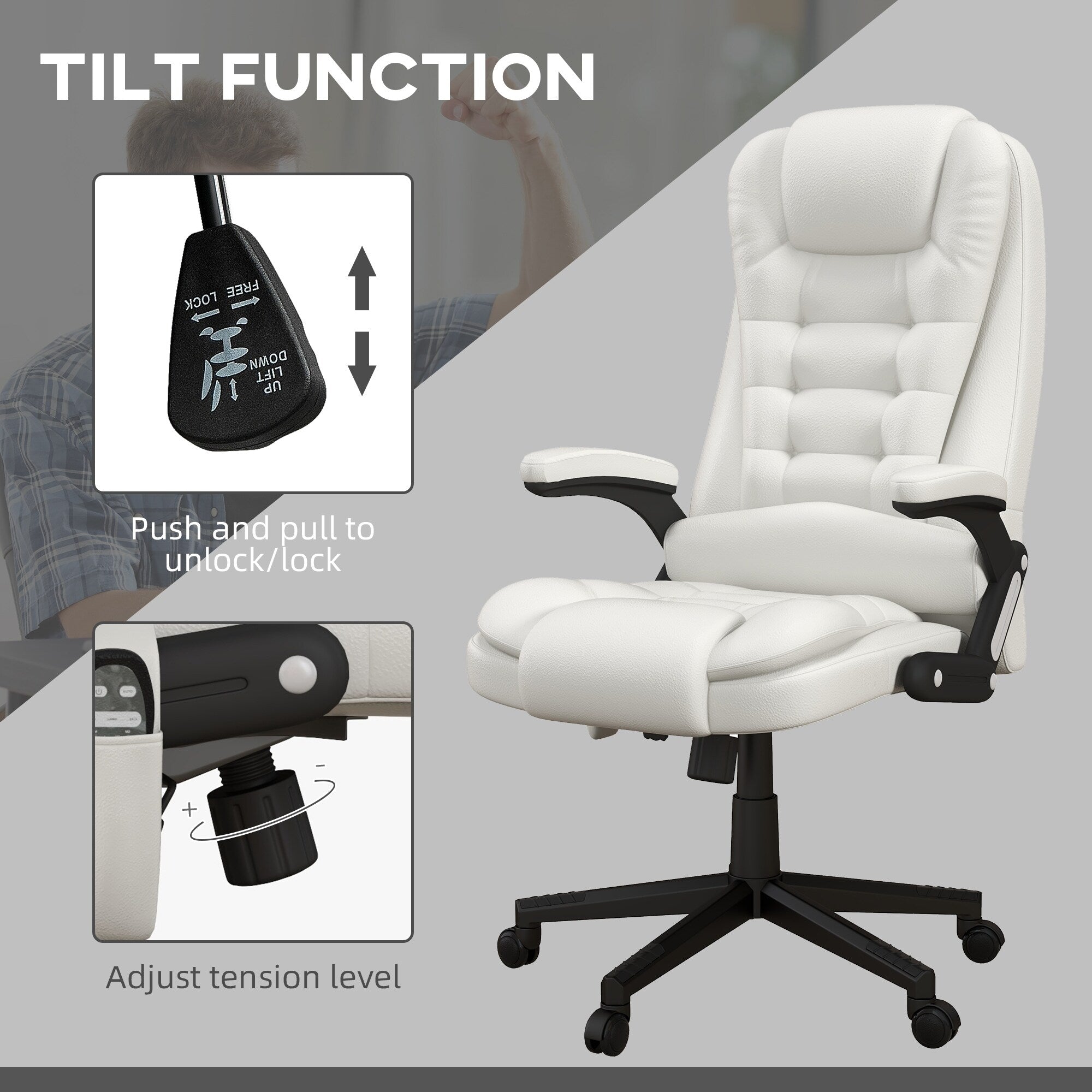 Fauteuil de bureau massant et vibrant HOMCOM à dossier haut avec 6 points de vibration, beige