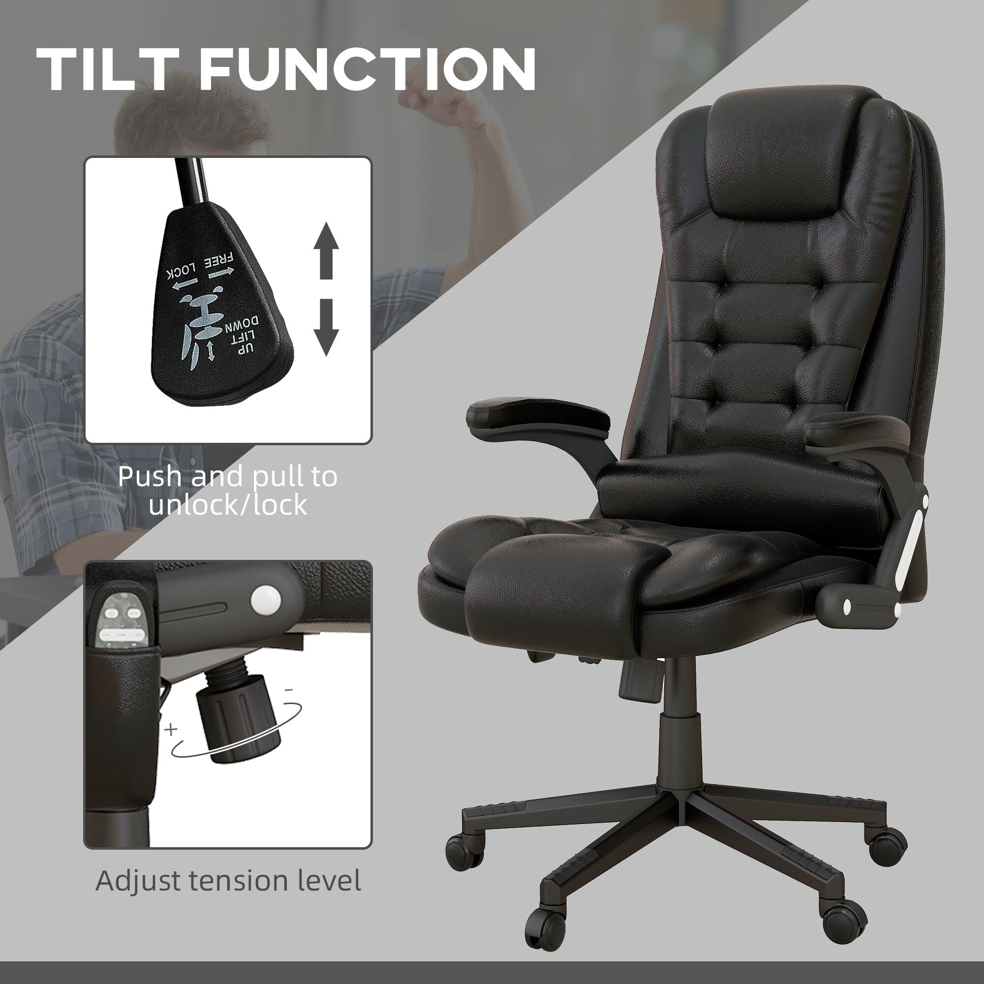Fauteuil de bureau massant et vibrant HOMCOM à dossier haut avec 6 points de vibration, beige