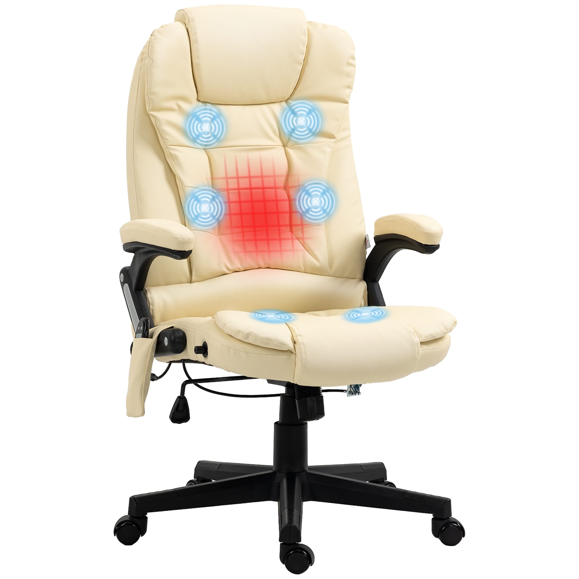 Fauteuil de bureau massant et vibrant HOMCOM à dossier haut avec 6 points de vibration, beige