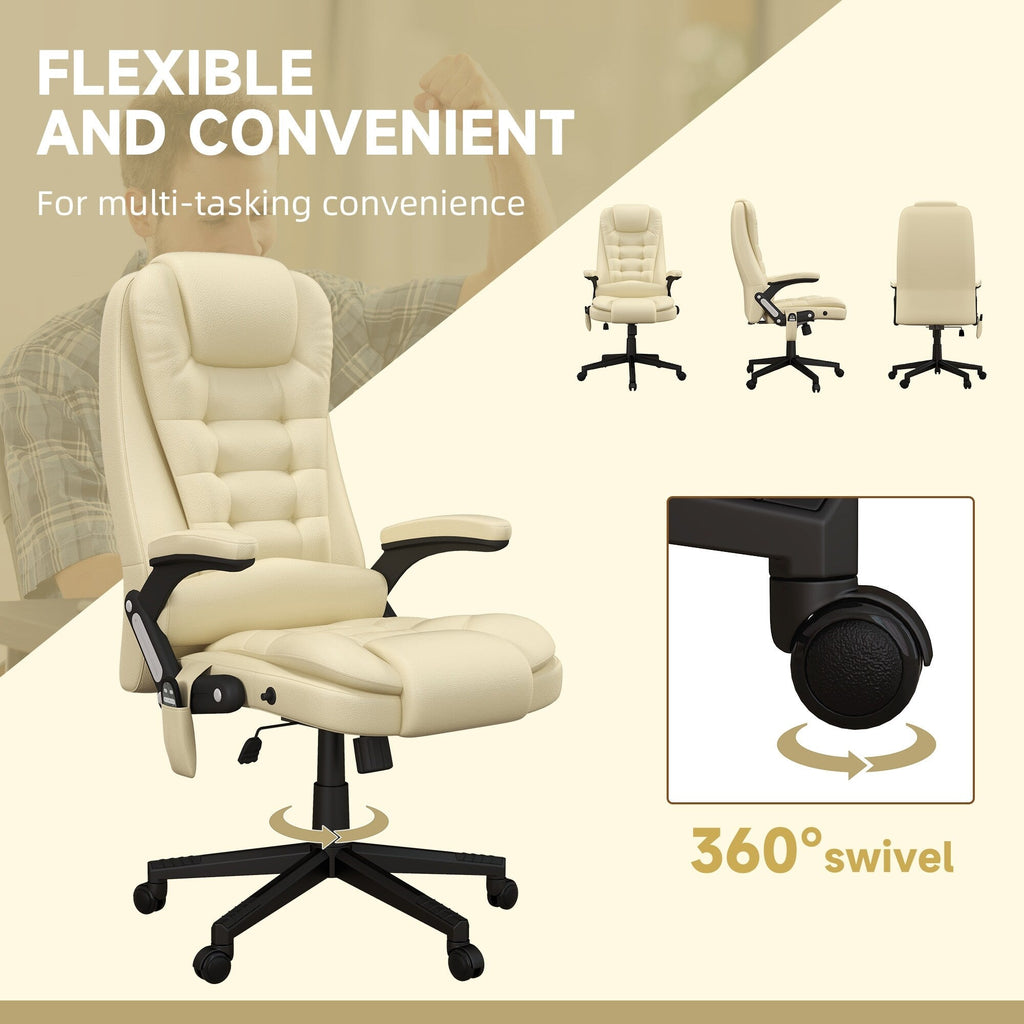 Fauteuil de bureau massant et vibrant HOMCOM à dossier haut avec 6 points de vibration, beige