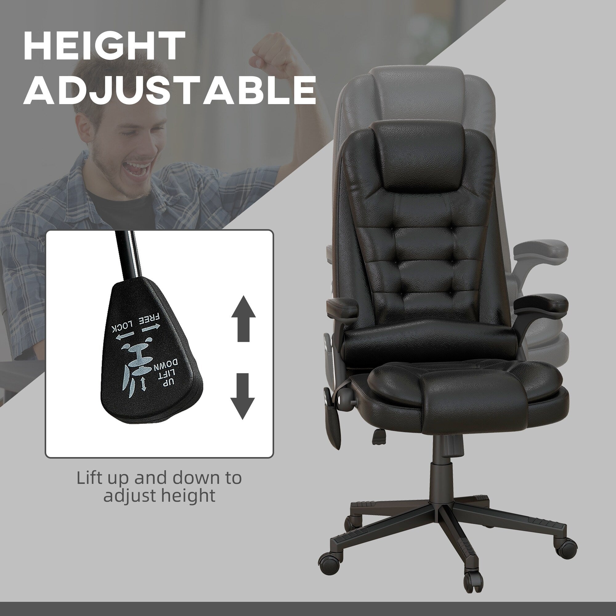 Fauteuil de bureau massant et vibrant HOMCOM à dossier haut avec 6 points de vibration, beige