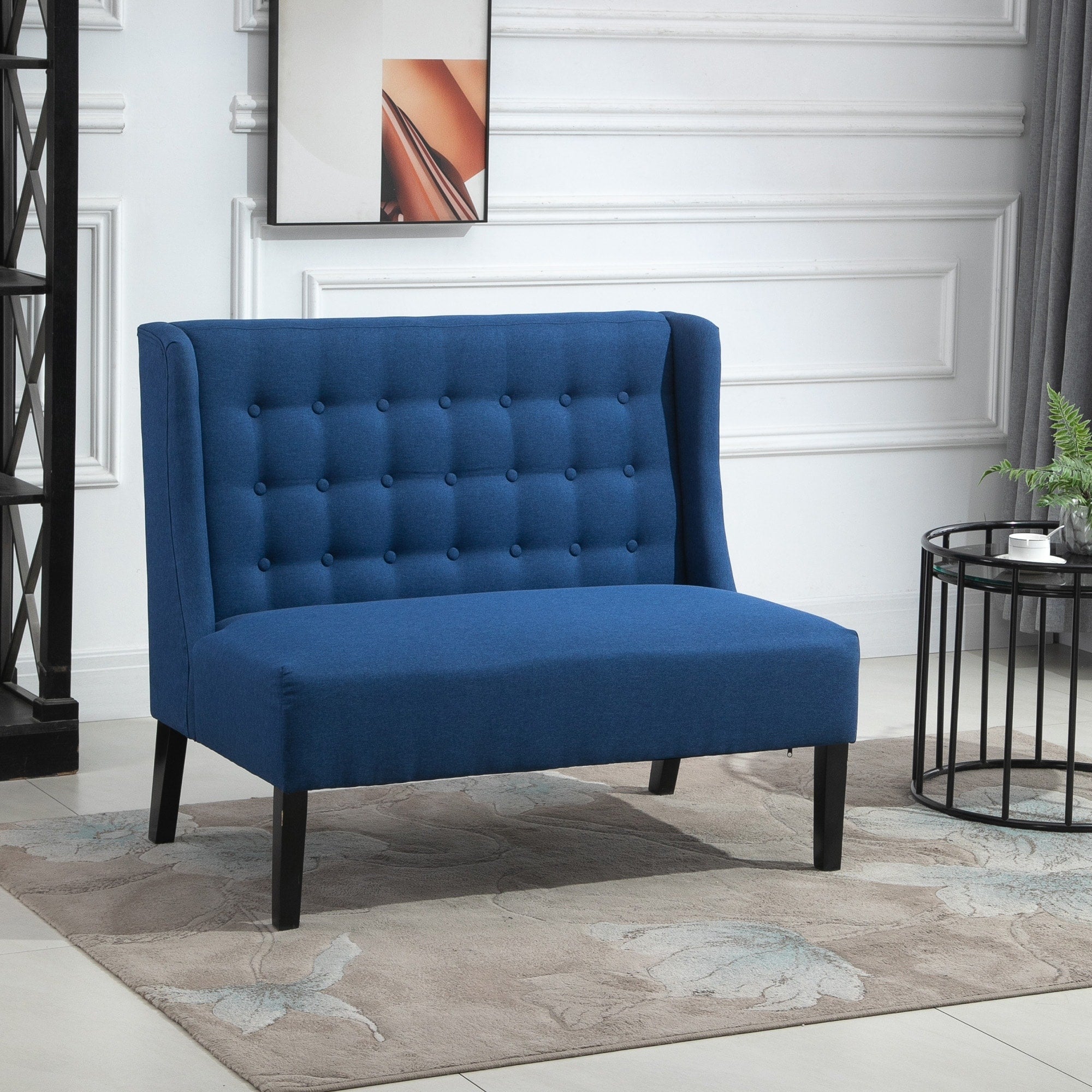 Canapé double capitonné sans accoudoirs en tissu lin HOMCOM avec pieds en bois - 28,75 x 43,25 x 36,5 cm