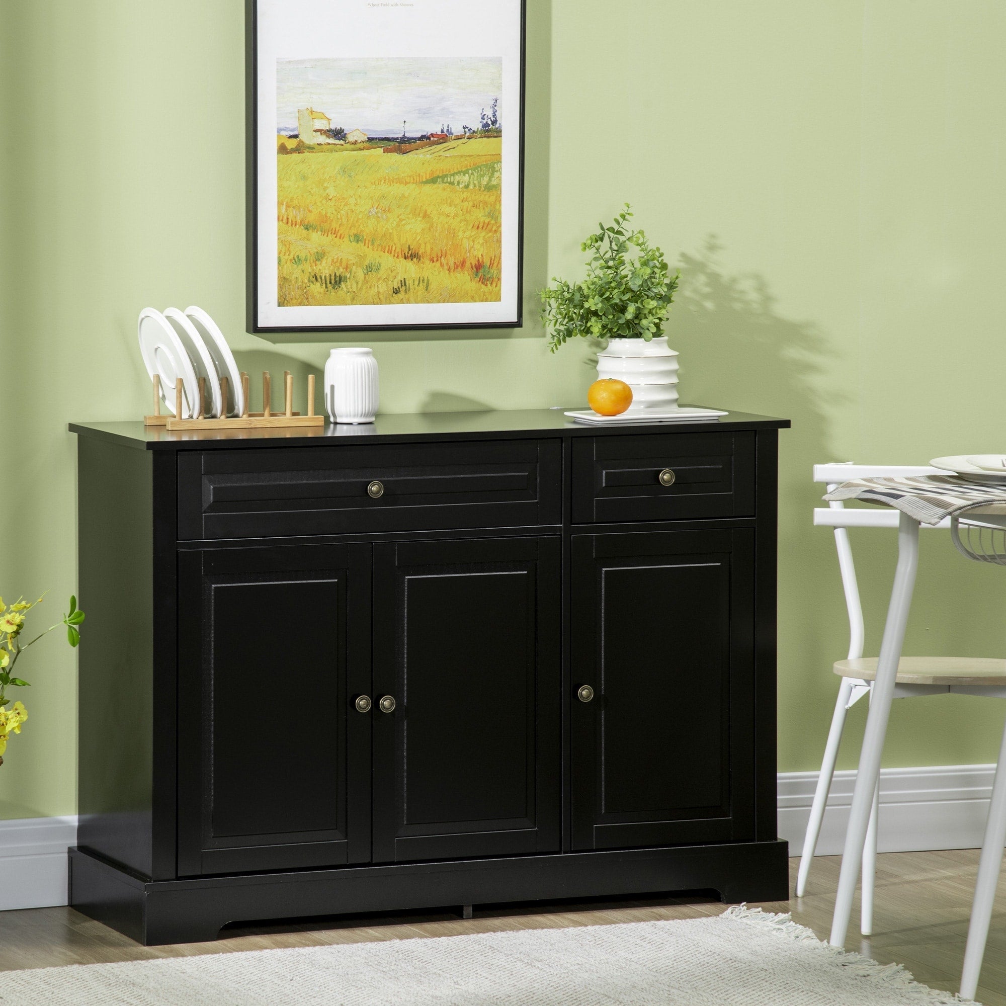 Buffet moderne HOMCOM avec placards de rangement, 2 tiroirs et étagères réglables, noir
