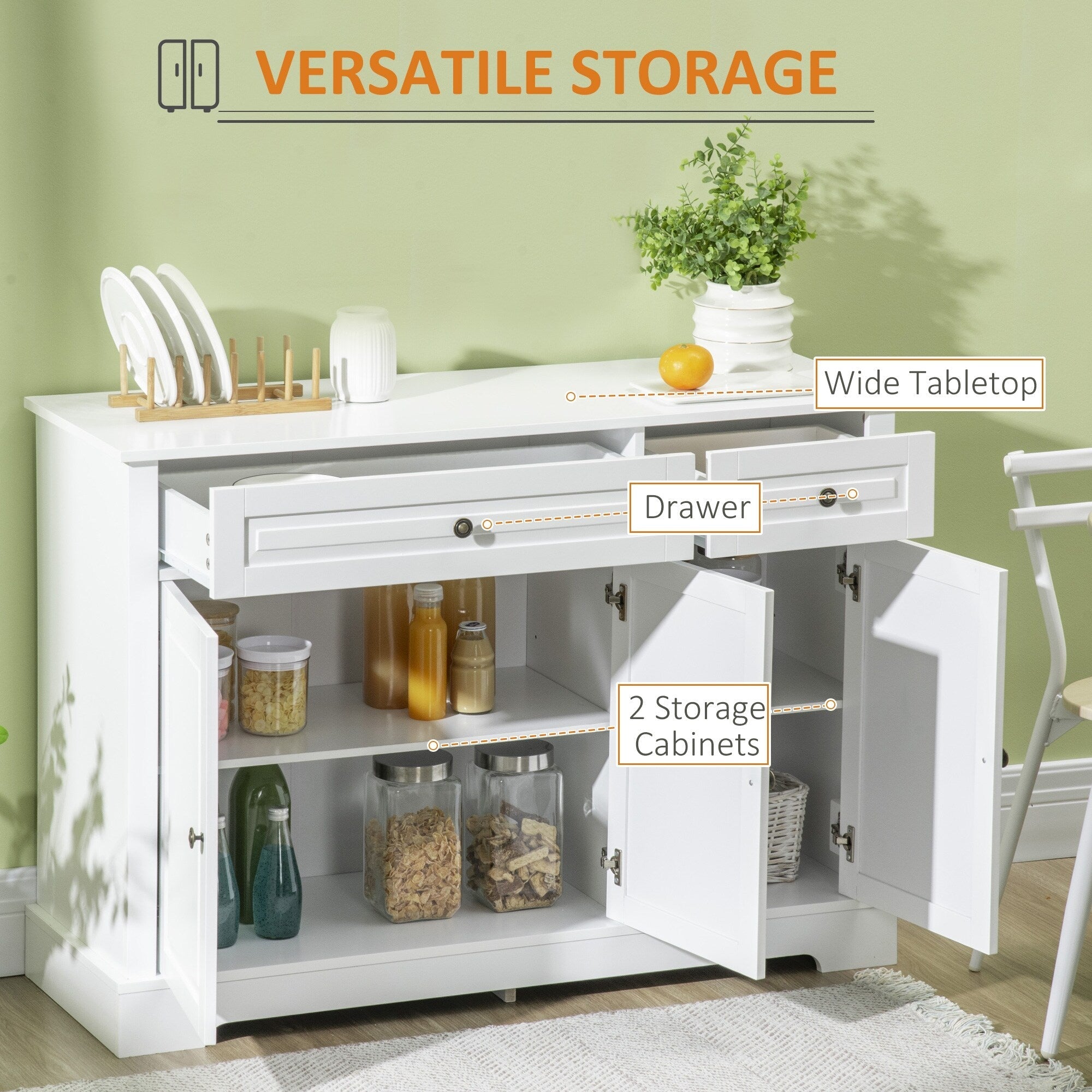 Buffet moderne HOMCOM avec placards de rangement, 2 tiroirs et étagères réglables, noir