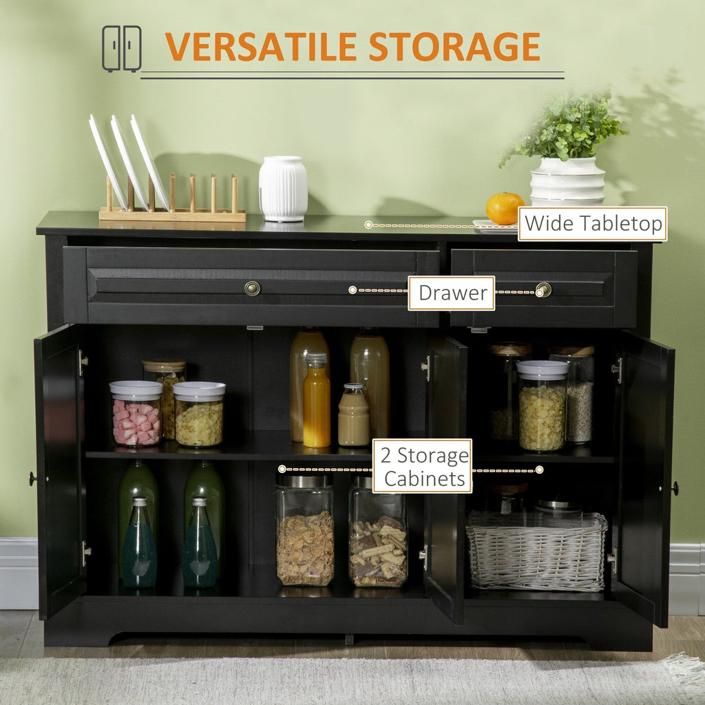 Buffet moderne HOMCOM avec placards de rangement, 2 tiroirs et étagères réglables, noir