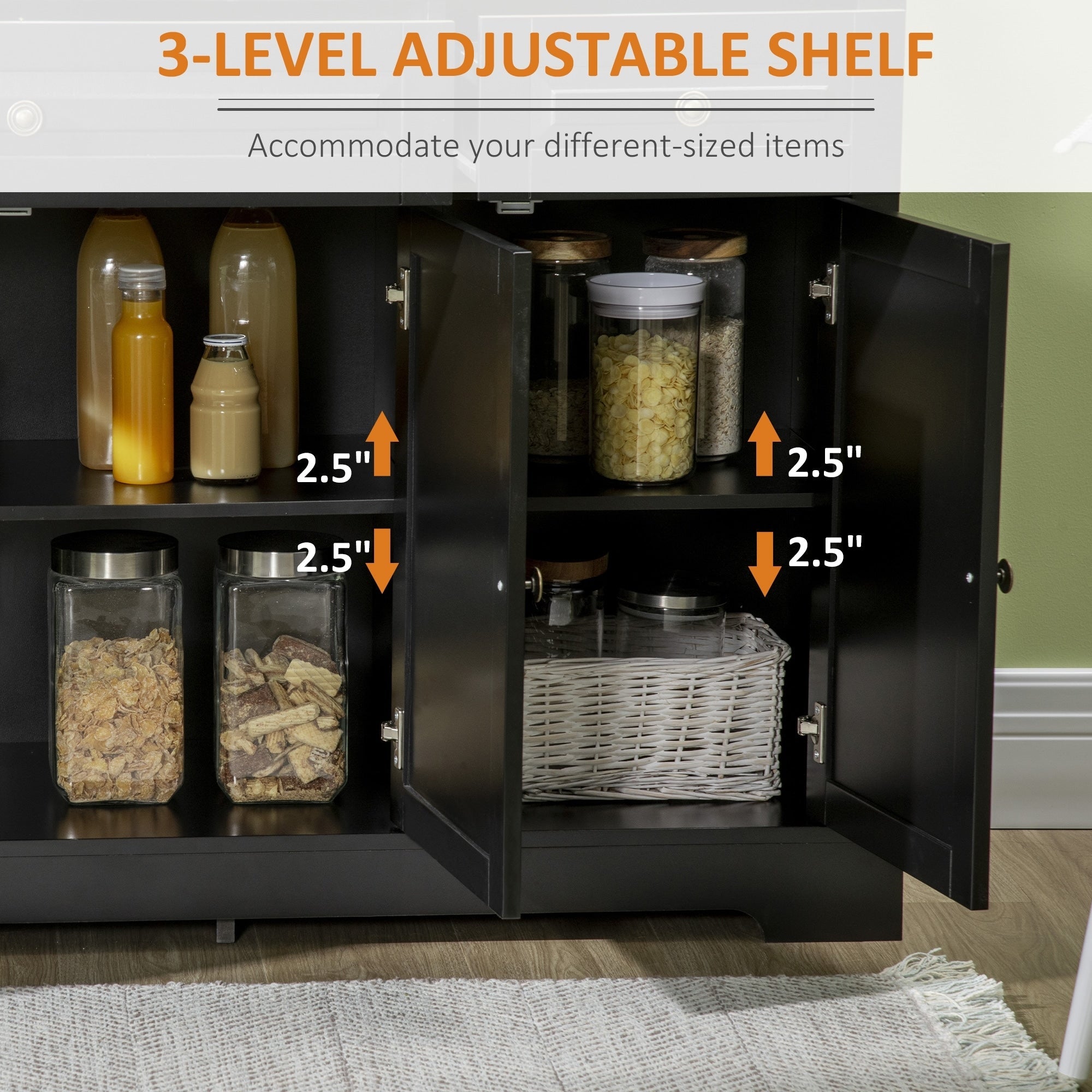 Buffet moderne HOMCOM avec placards de rangement, 2 tiroirs et étagères réglables, noir