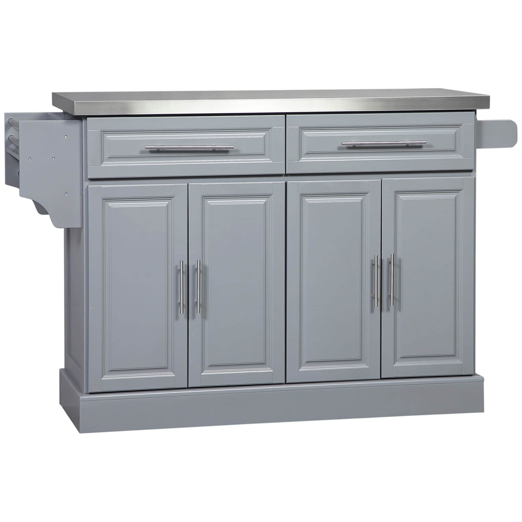 Îlot de cuisine roulant HOMCOM avec rangement, chariot de cuisine portable avec plateau en acier inoxydable, gris - N/A