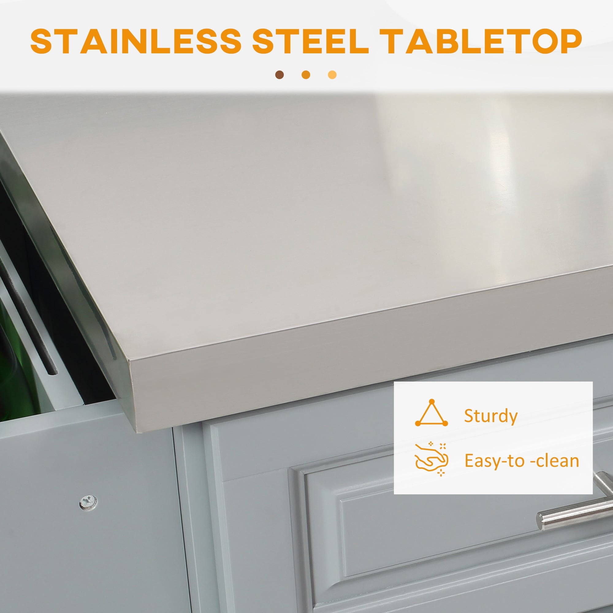 Îlot de cuisine roulant HOMCOM avec rangement, chariot de cuisine portable avec plateau en acier inoxydable, gris - N/A