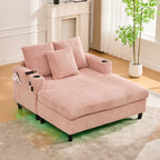 Canapé-lit inclinable surdimensionné HOMEFUN en velours côtelé avec éclairage LED RVB, porte-gobelet, port USB et 3 oreillers