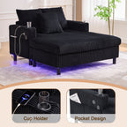 Canapé-lit inclinable surdimensionné HOMEFUN en velours côtelé avec éclairage LED RVB, porte-gobelet, port USB et 3 oreillers