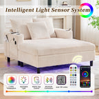 Canapé-lit inclinable surdimensionné HOMEFUN en velours côtelé avec éclairage LED RVB, porte-gobelet, port USB et 3 oreillers