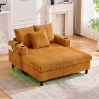 Canapé-lit inclinable surdimensionné HOMEFUN en velours côtelé avec éclairage LED RVB, porte-gobelet, port USB et 3 oreillers