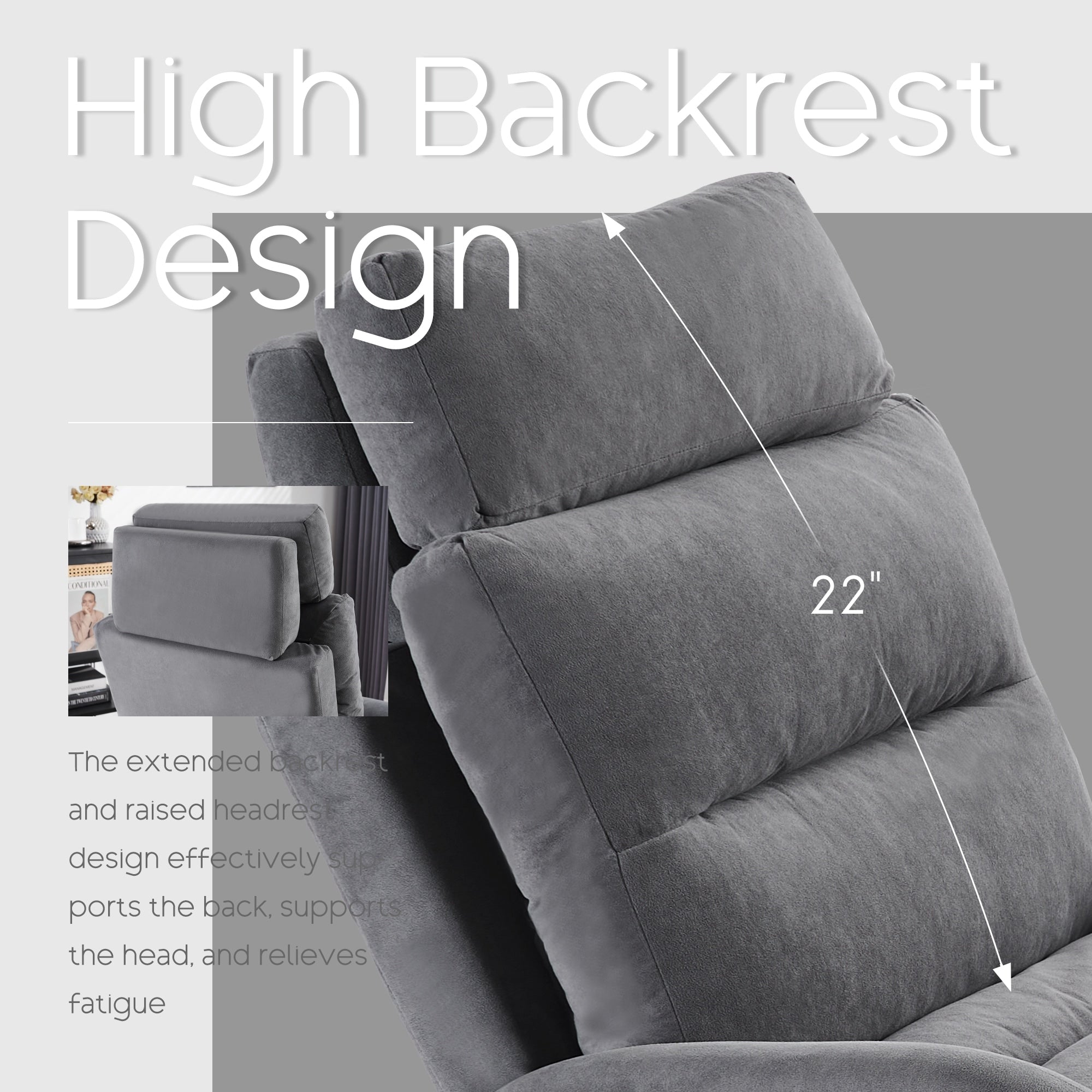 Fauteuil d'appoint HOMYKA avec dossier réglable et pouf de rangement