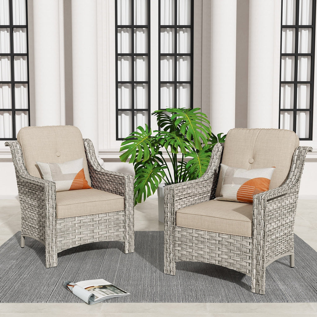 Ensemble de 2 chaises de patio d'extérieur en rotin et osier à dossier haut HOOOWOOO