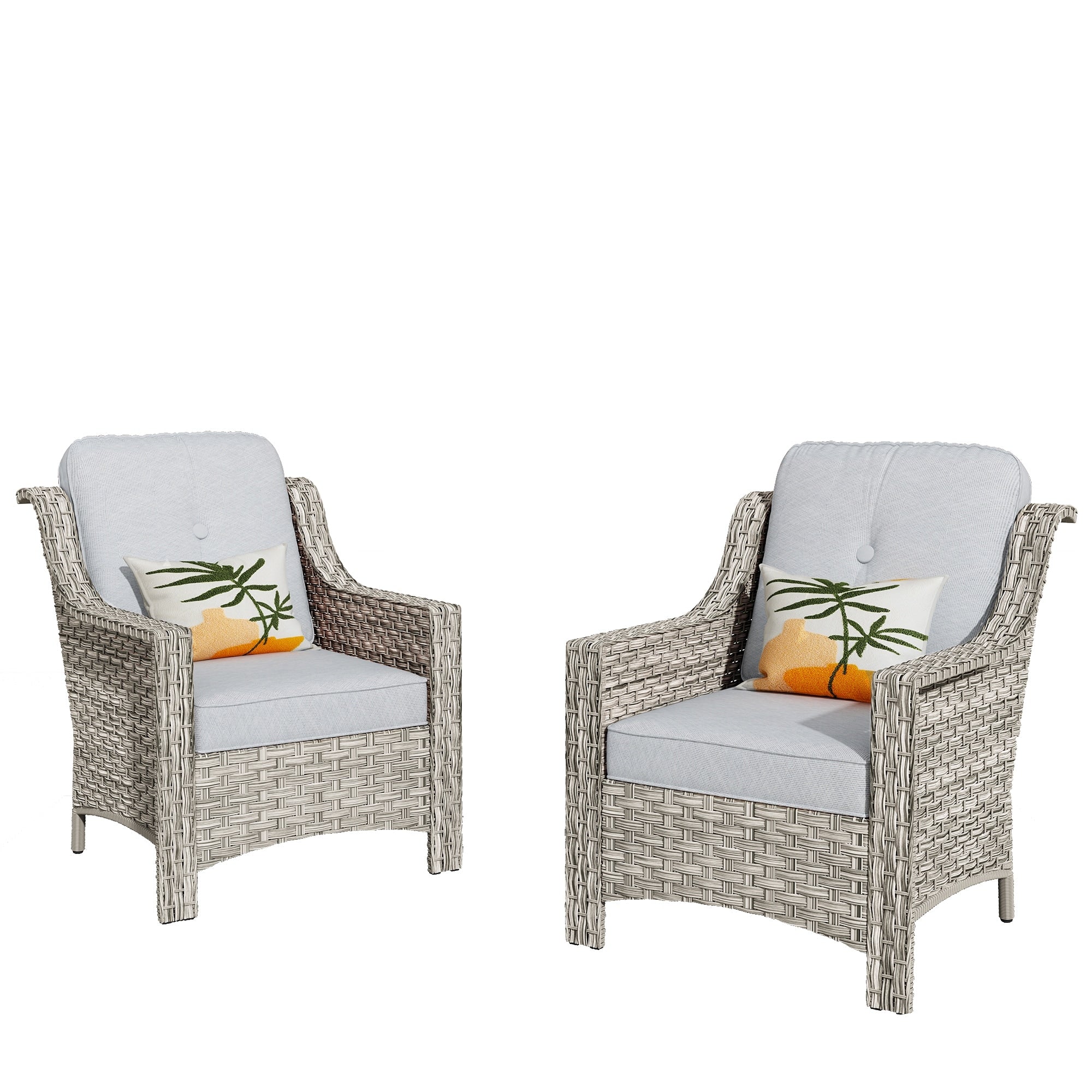 Ensemble de 2 chaises de patio d'extérieur en rotin et osier à dossier haut HOOOWOOO