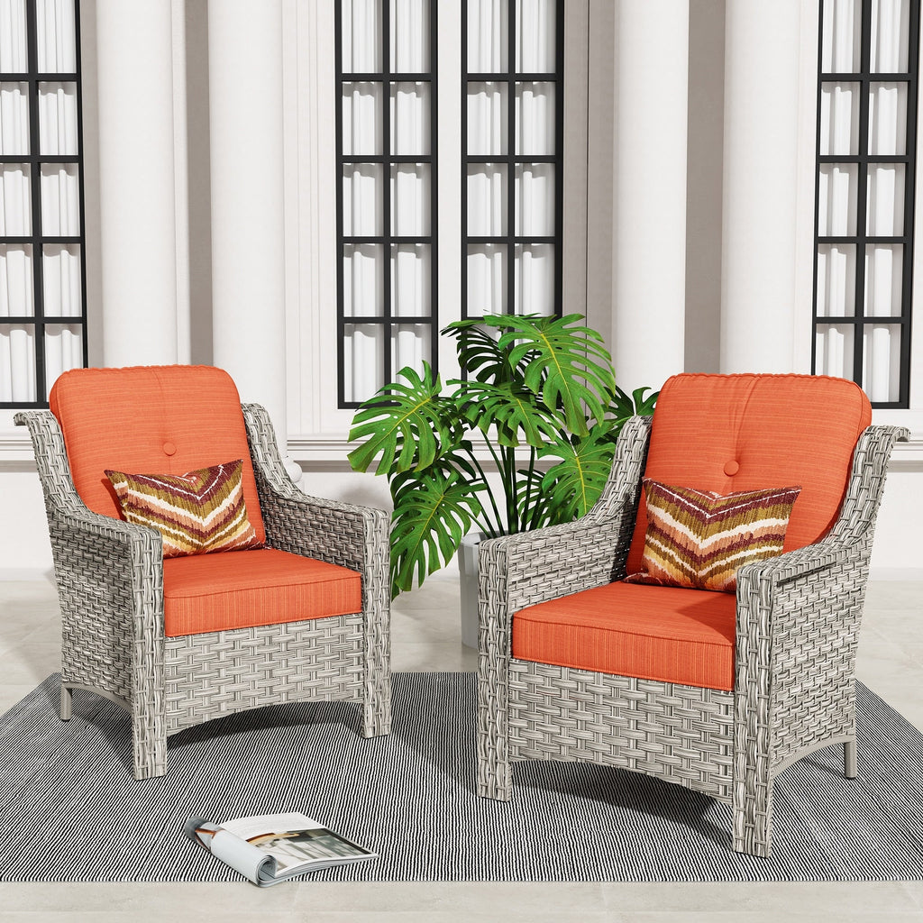 Ensemble de 2 chaises de patio d'extérieur en rotin et osier à dossier haut HOOOWOOO