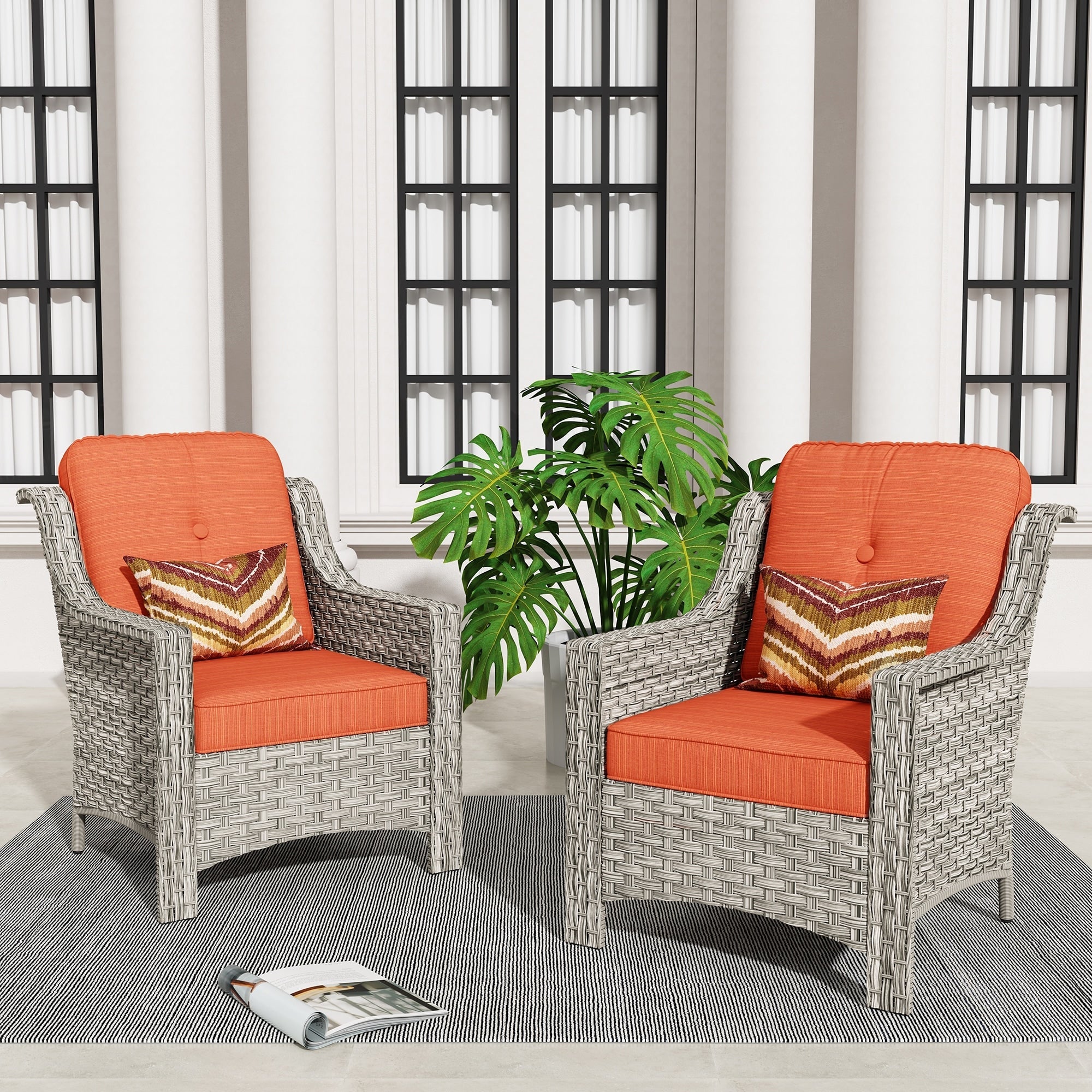 Ensemble de 2 chaises de patio d'extérieur en rotin et osier à dossier haut HOOOWOOO
