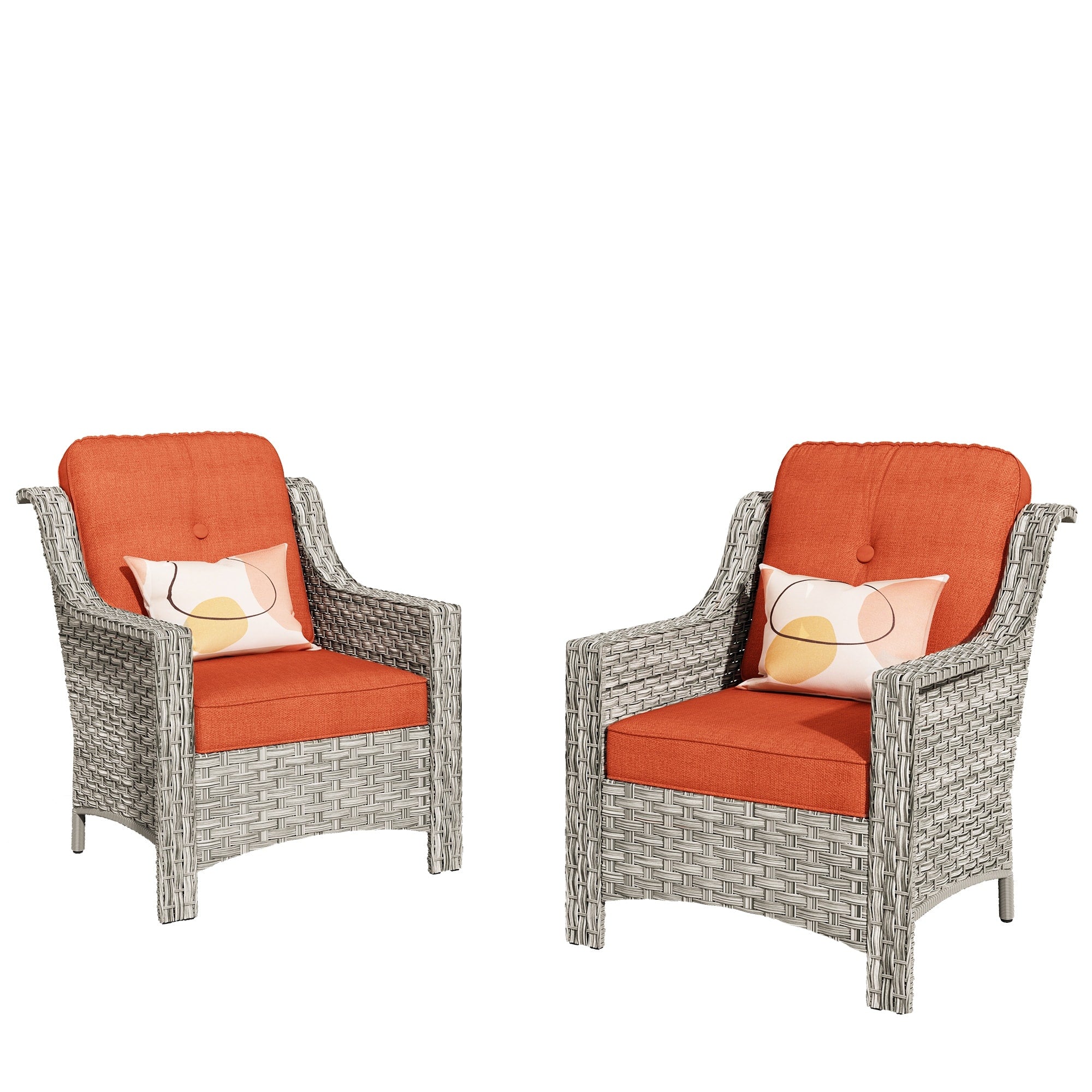 Ensemble de 2 chaises de patio d'extérieur en rotin et osier à dossier haut HOOOWOOO