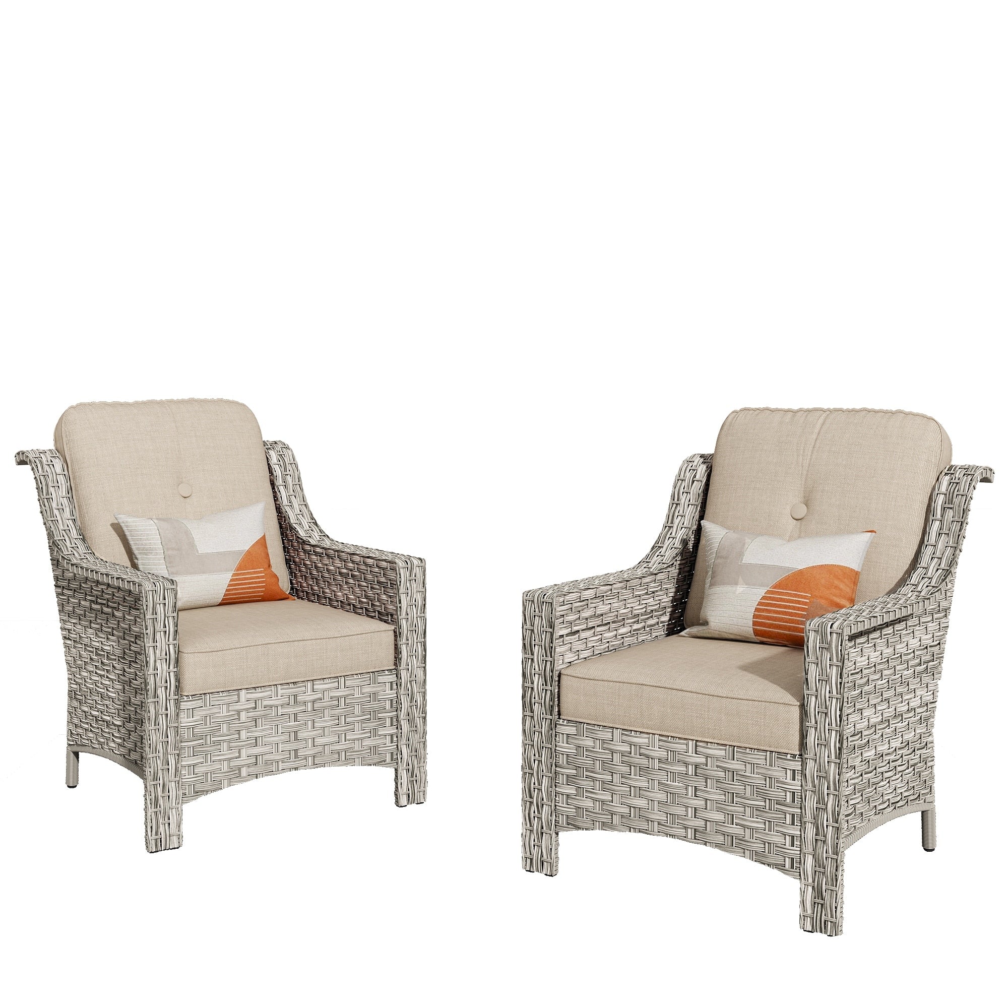 Ensemble de 2 chaises de patio d'extérieur en rotin et osier à dossier haut HOOOWOOO