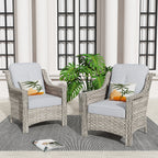 Ensemble de 2 chaises de patio d'extérieur en rotin et osier à dossier haut HOOOWOOO