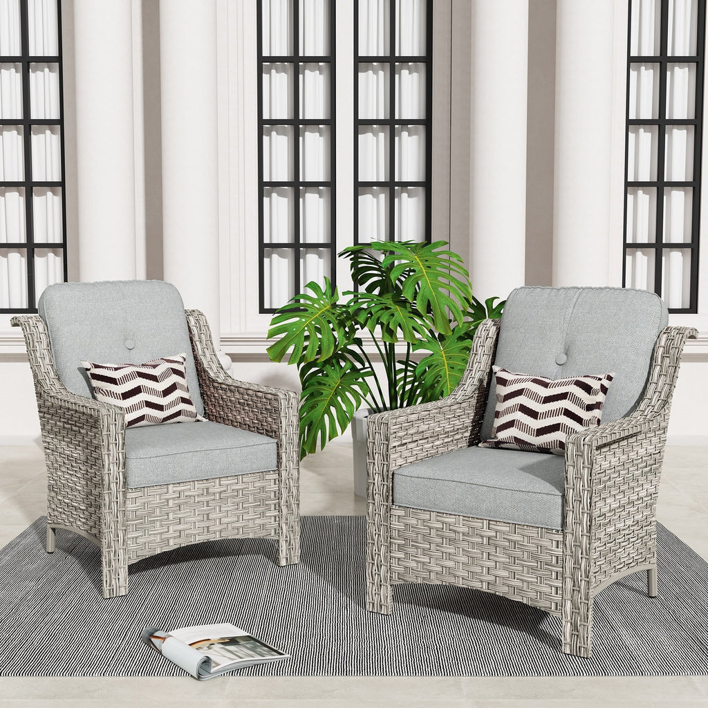 Ensemble de 2 chaises de patio d'extérieur en rotin et osier à dossier haut HOOOWOOO