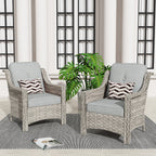 Ensemble de 2 chaises de patio d'extérieur en rotin et osier à dossier haut HOOOWOOO