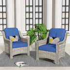 Ensemble de 2 chaises de patio d'extérieur en rotin et osier à dossier haut HOOOWOOO