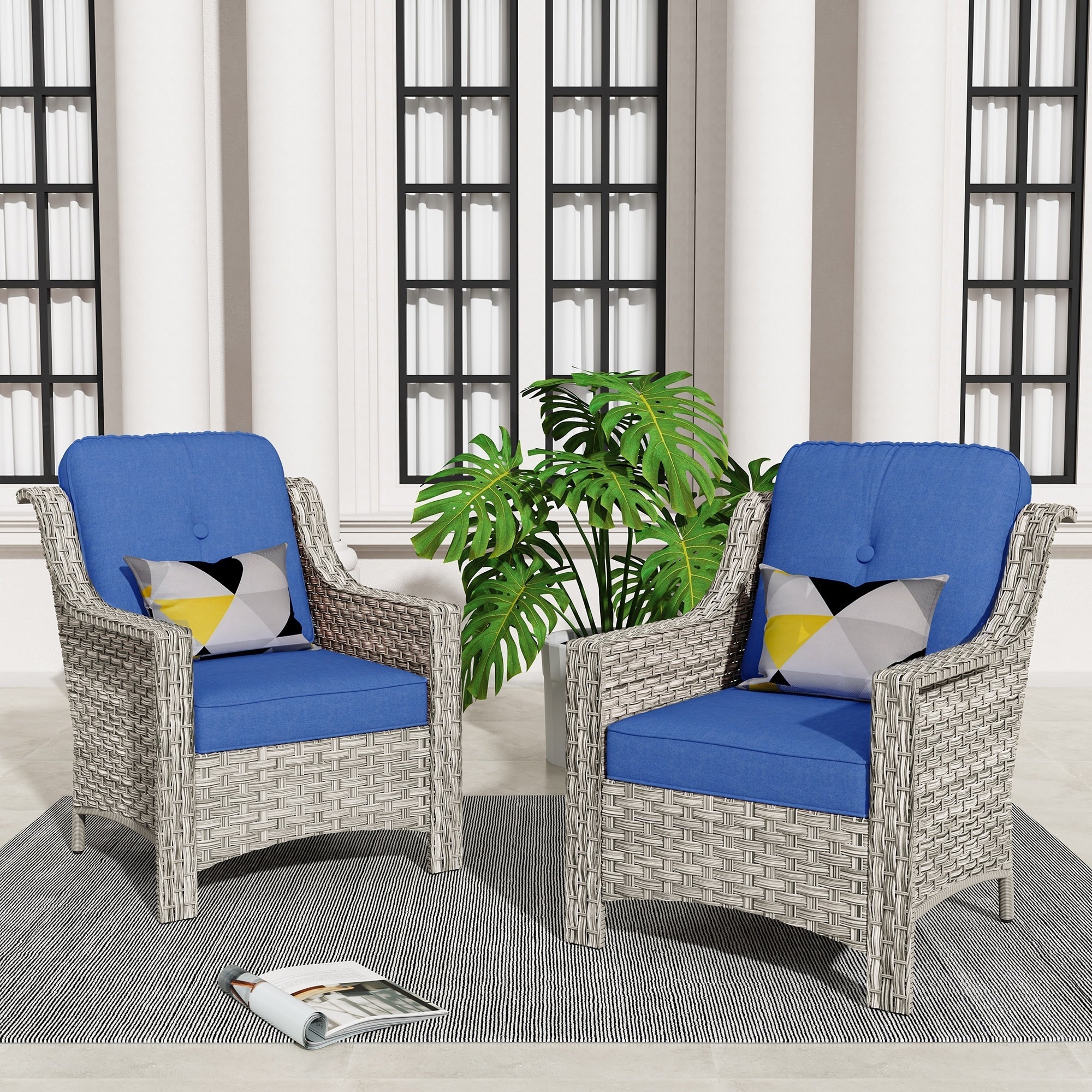 Ensemble de 2 chaises de patio d'extérieur en rotin et osier à dossier haut HOOOWOOO