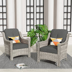 Ensemble de 2 chaises de patio d'extérieur en rotin et osier à dossier haut HOOOWOOO