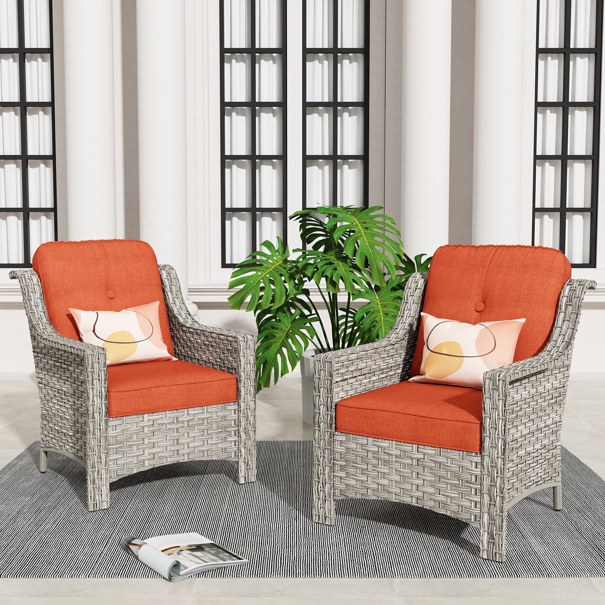 Ensemble de 2 chaises de patio d'extérieur en rotin et osier à dossier haut HOOOWOOO