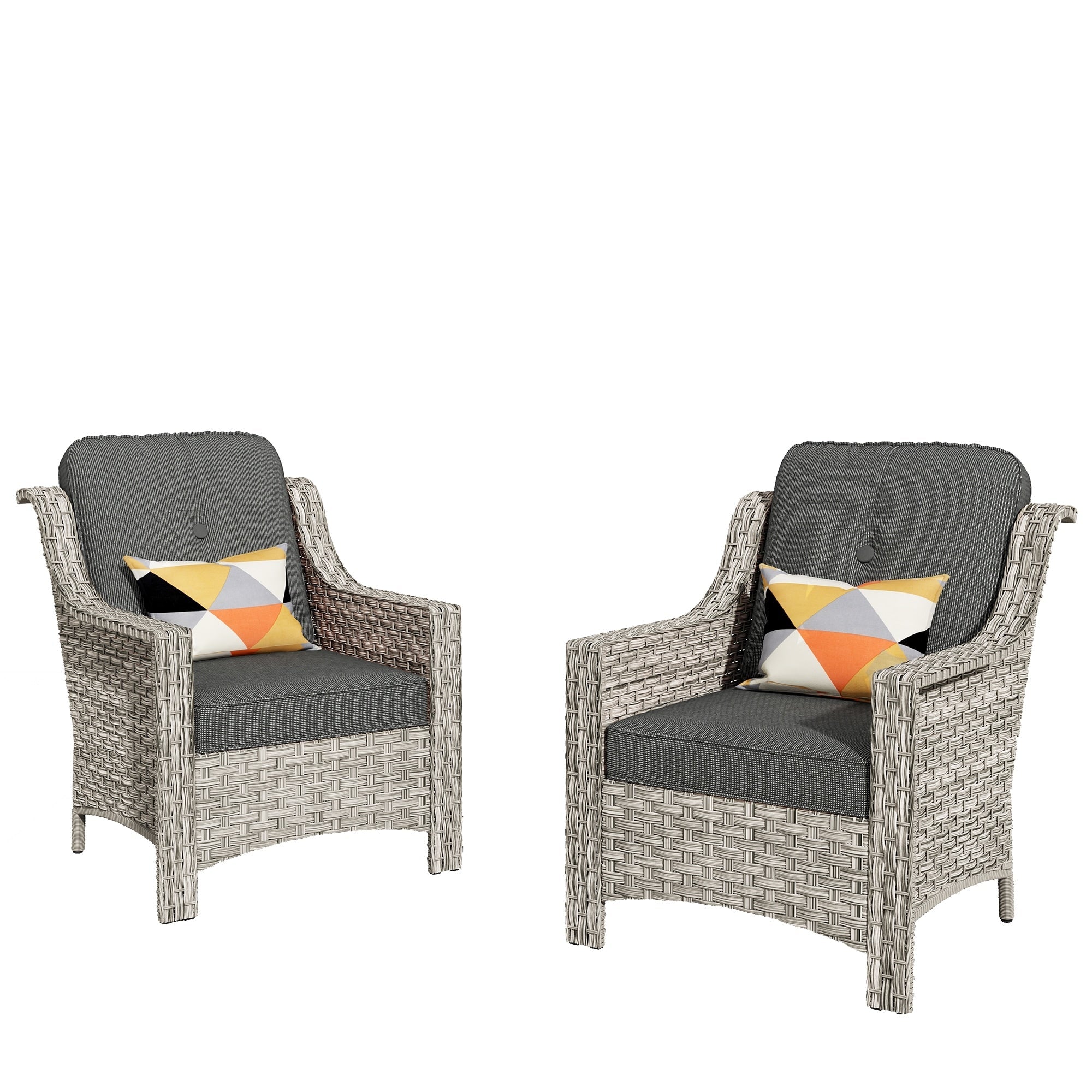 Ensemble de 2 chaises de patio d'extérieur en rotin et osier à dossier haut HOOOWOOO