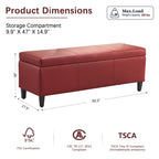 Pouf de rangement rectangulaire rembourré 50,3 x 17,50 x 18 po - Similicuir