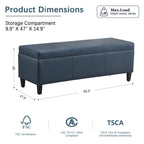 Pouf de rangement rectangulaire rembourré 50,3 x 17,50 x 18 po - Similicuir