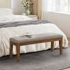 Banc d'entrée rembourré en tissu, banc de chambre pour bout de lit beige, bois massif 44 pouces