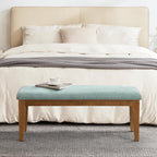 Banc d'entrée rembourré en tissu, banc de chambre pour bout de lit beige, bois massif 44 pouces