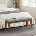 Banc d'entrée rembourré en tissu, banc de chambre pour bout de lit beige, bois massif 44 pouces