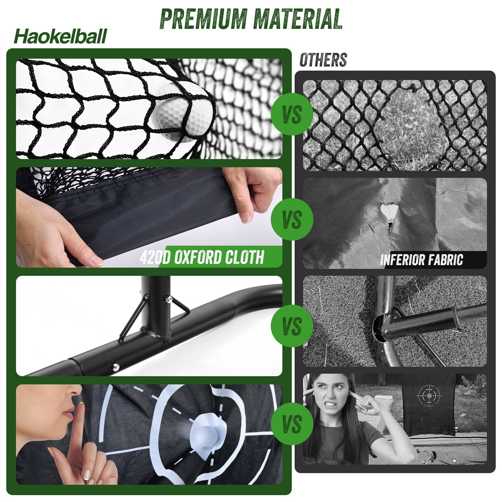 Filet de golf Haokelball 10x7,5 pieds Filet d'entraînement de golf avec tissu cible Filet de frappe de golf robuste