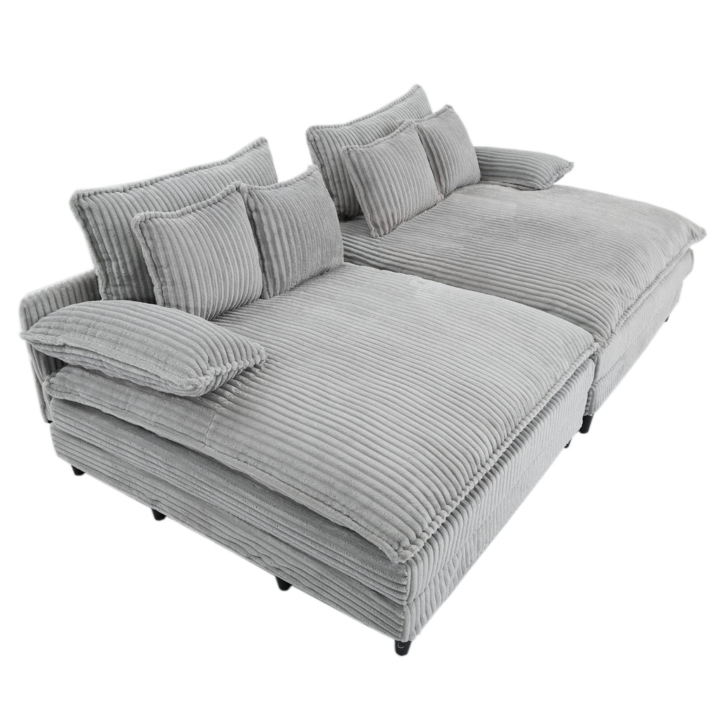 Canapé-lit Harmonia 109 W surdimensionné en velours côtelé, siège profond, double méridienne avec 4 oreillers