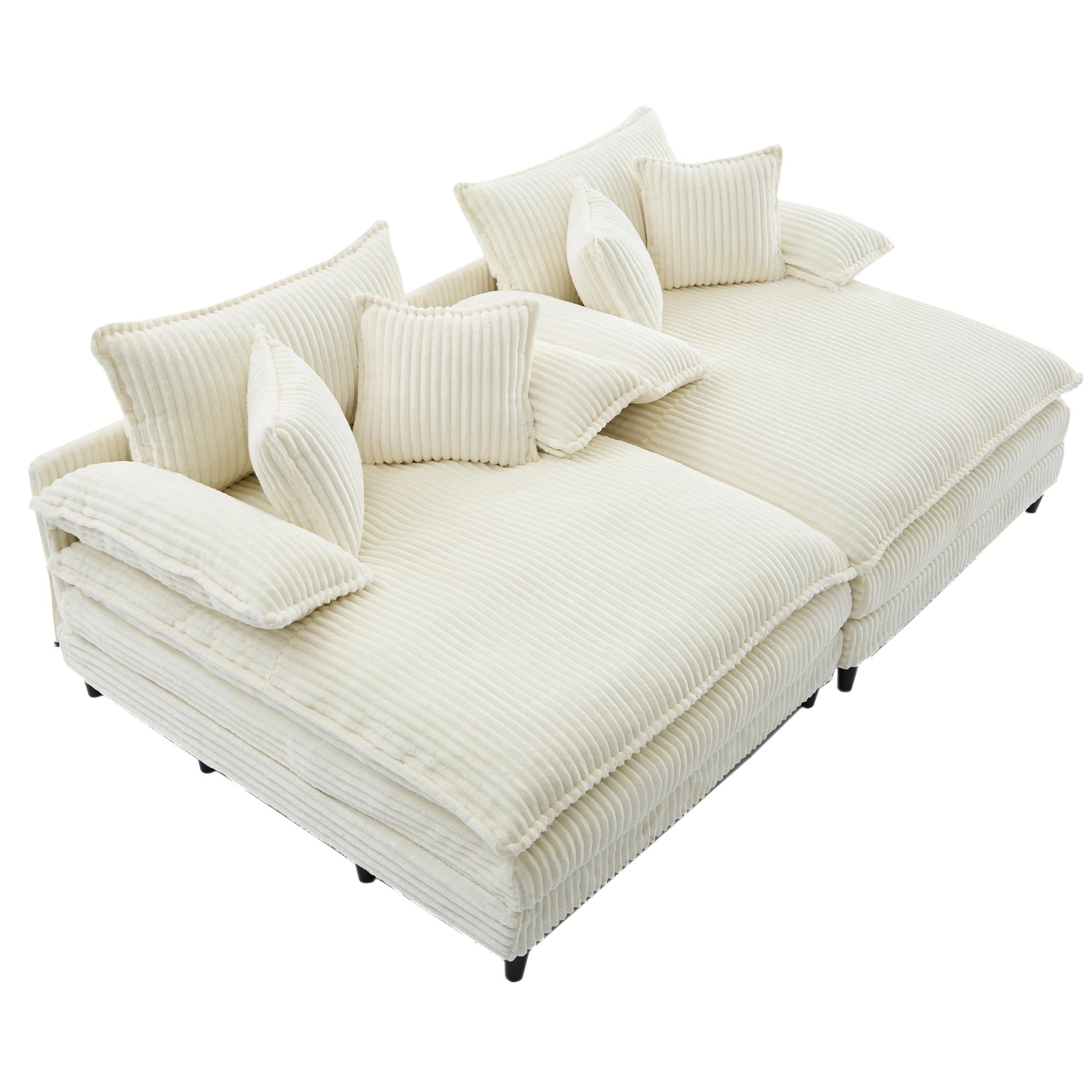 Canapé-lit Harmonia 109 W surdimensionné en velours côtelé, siège profond, double méridienne avec 4 oreillers